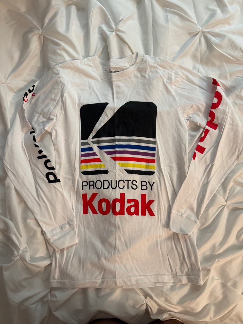 Kodak White Long Sleeve Tee with Multicolor Stripe Logo